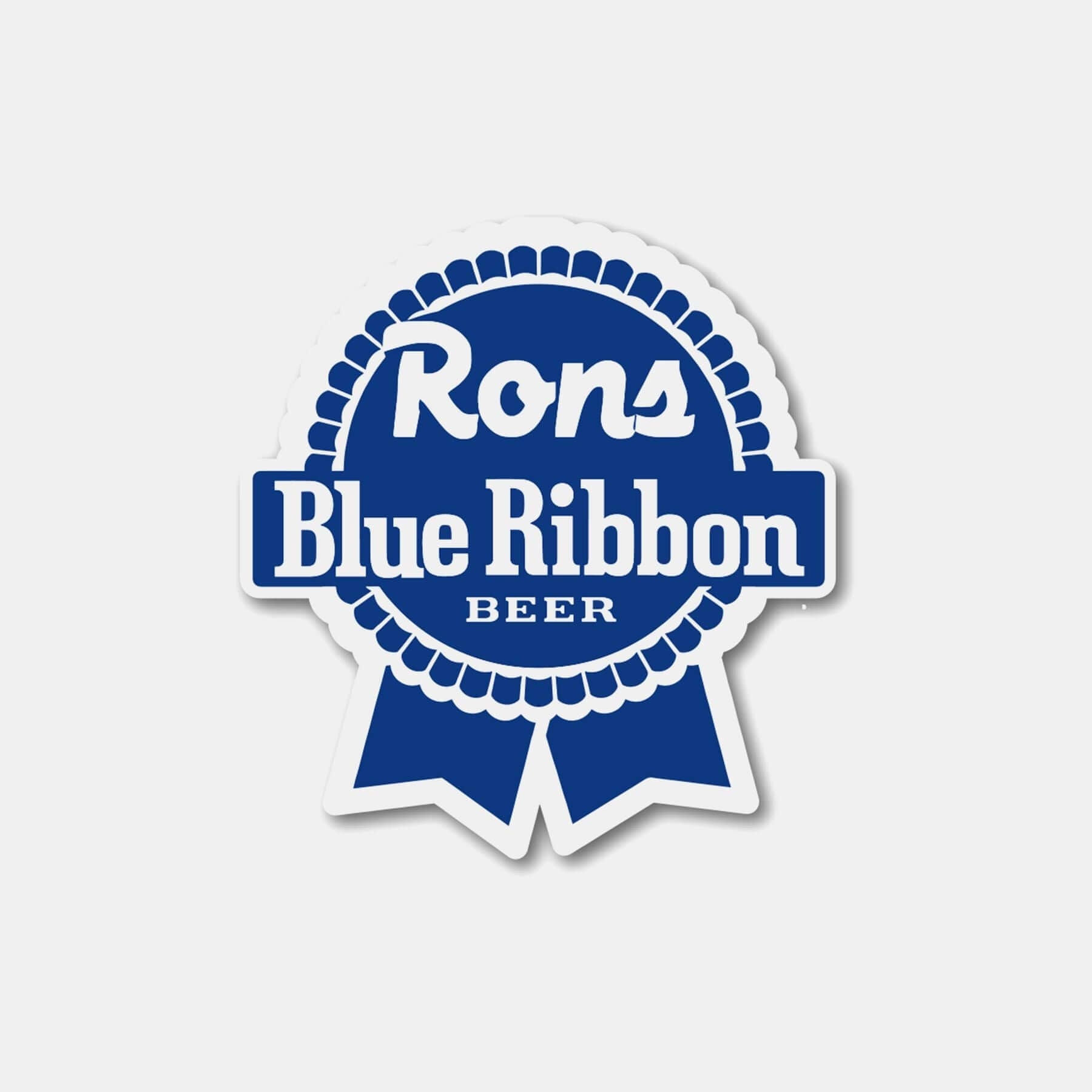 Ron's Blue Ribbon Beer sticker for cars, trucks, and more, featuring durable automotive-grade materials, UV and water-resistant.