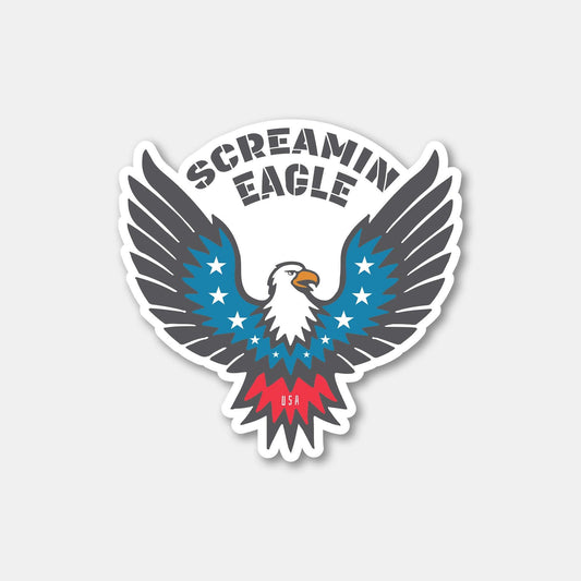 Screamin Eagle Bird Sticker with USA-themed design and stars, emblem of American-made dirt bikes, bold and iconic logo.