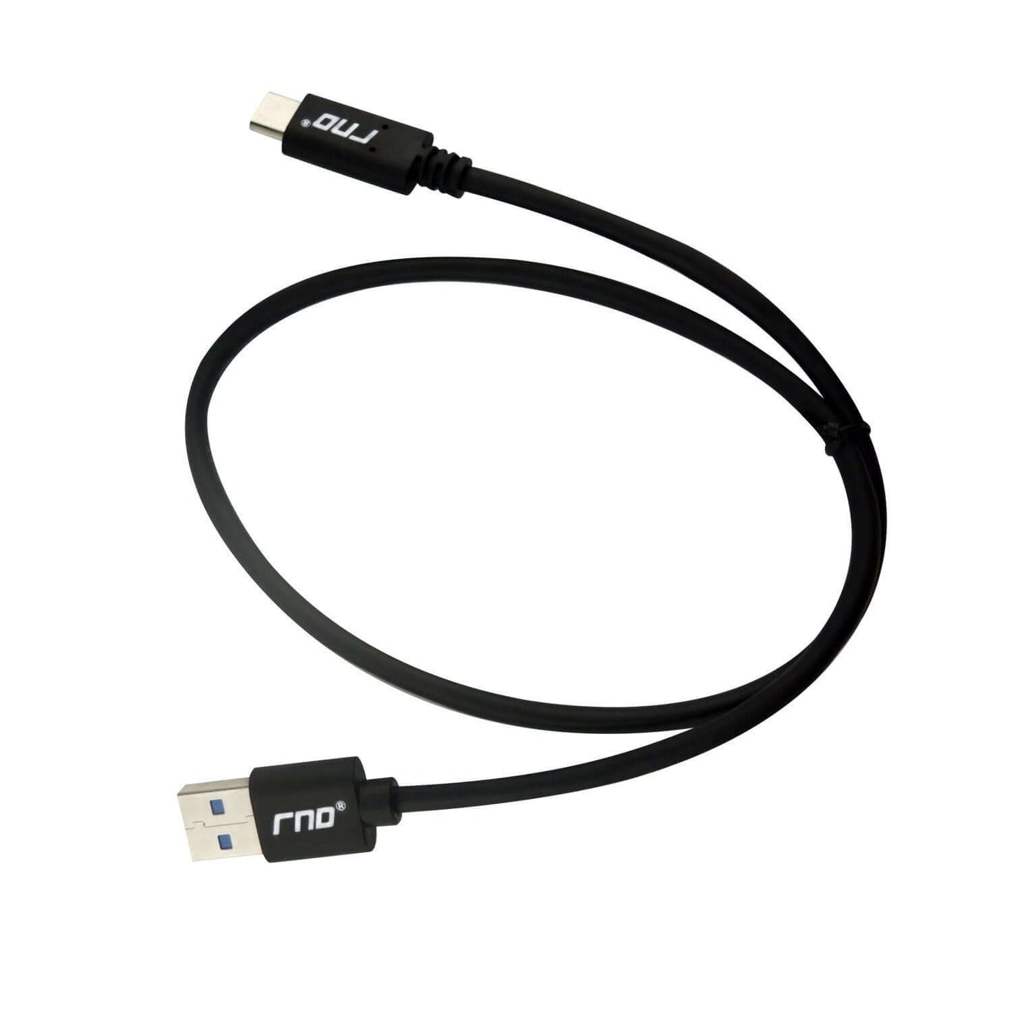 RND USB-C to USB-A cable for fast charging and data transfer, reversible Type-C connector, 5Gbps speed, slim design.