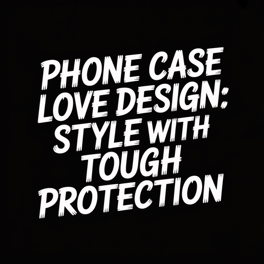 "Phone Case Love Design: Style with Tough Protection" text on black background