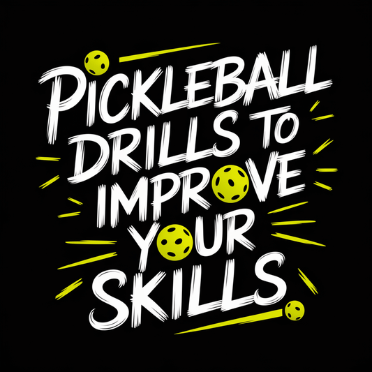 Dynamic graphic featuring the text 'Pickleball Drills to Improve Your Skills' with vibrant design and pickleball elements.