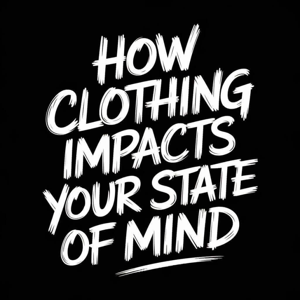 Text graphic stating 'How Clothing Impacts Your State of Mind' showcasing the theme of clothing impact on mood.