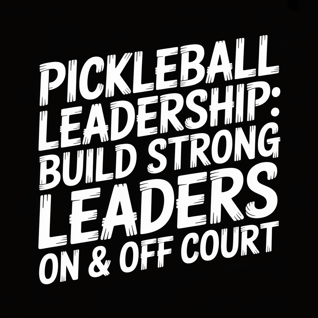 Graphic with text 'Pickleball Leadership: Build Strong Leaders On & Off Court' emphasizing pickleball guidance.