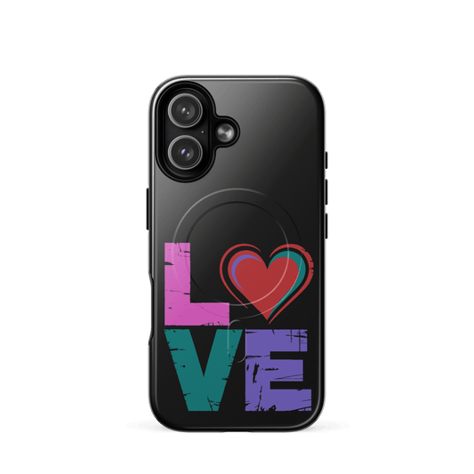 iPhone 17 case featuring colorful "LOVE" design with hearts, essential accessory for your device.