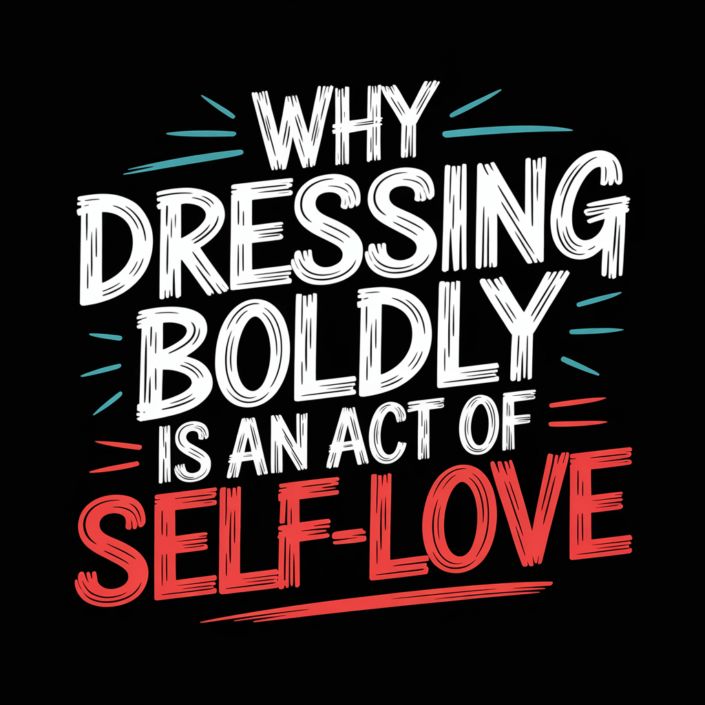 Graphic quote: 'Why Dressing Boldly Is an Act of Self-Love' on a black background.