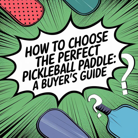 Comic-style graphic illustrating how to choose the perfect pickleball paddle for beginners.