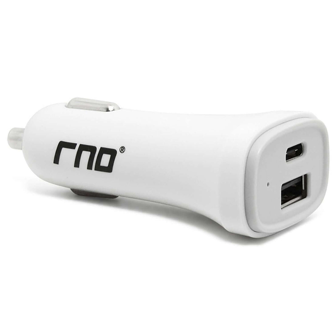 White 2 Port Car Charger with USB and Type C ports for summer travel adventures.