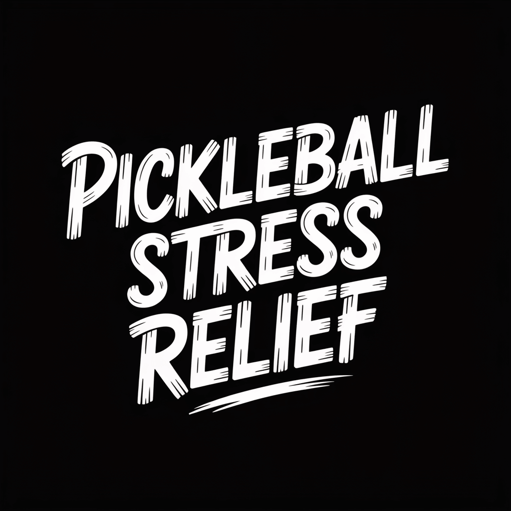 Text graphic saying 'Pickleball Stress Relief' on a black background.