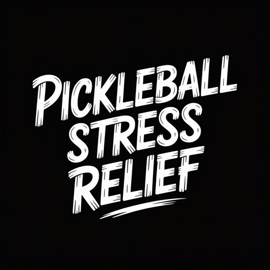 Text graphic saying 'Pickleball Stress Relief' on a black background.