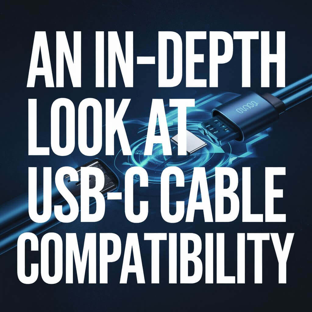 Text graphic titled "An In-Depth Look at USB-C Cable Compatibility" with a USB-C connector image in a modern design.