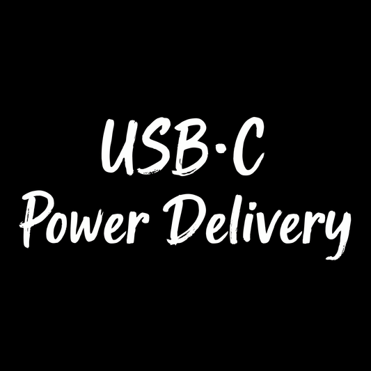 USB-C Power Delivery text on black background.