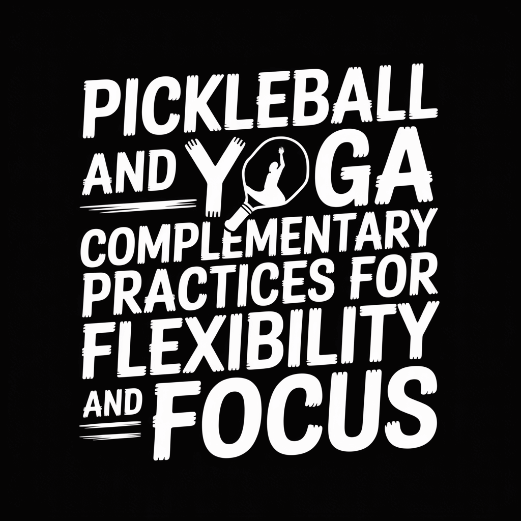 Text graphic promoting the benefits of pickleball and yoga for flexibility and focus.