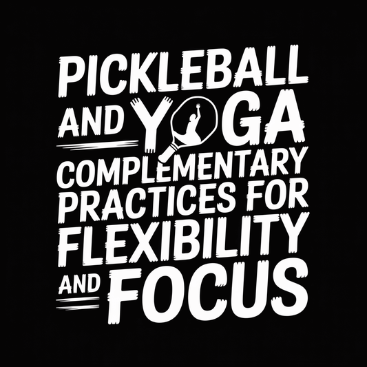 Text graphic promoting the benefits of pickleball and yoga for flexibility and focus.