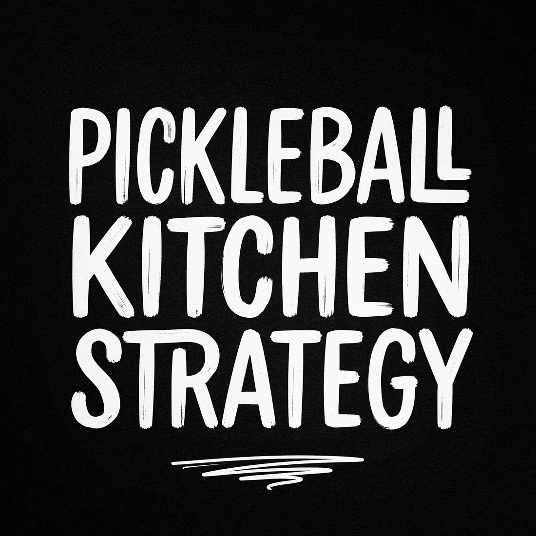 Pickleball Kitchen Strategy text on black background, highlighting winning pickleball techniques.