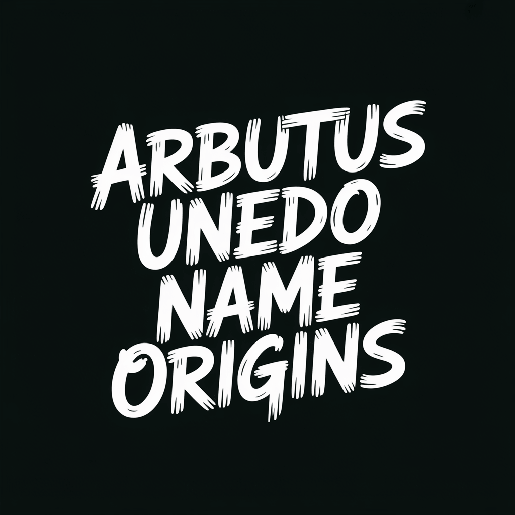Arbutus Unedo name origins text illustration on black background.
