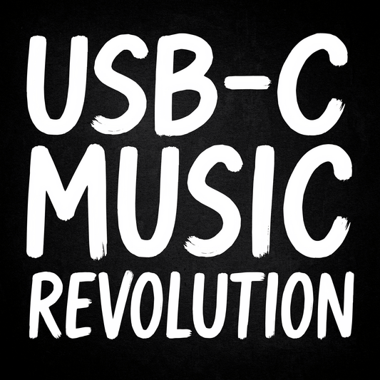 USB-C Music Revolution text logo emphasizing future of mobile music production