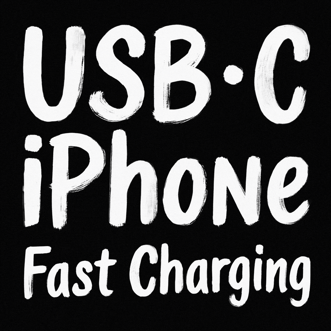 USB-C iPhone fast charging text illustration in white on black background.