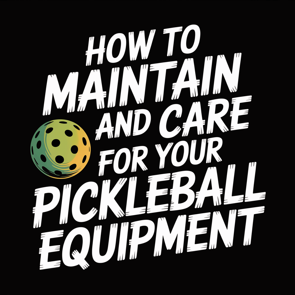 Text graphic on maintaining and caring for pickleball equipment with a green ball illustration.