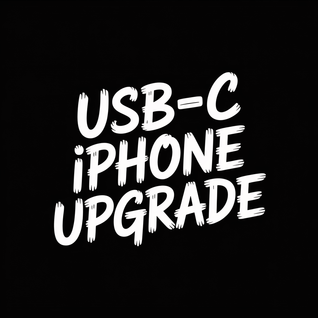 USB-C iPhone upgrade text on a black background, highlighting new USB-C features.