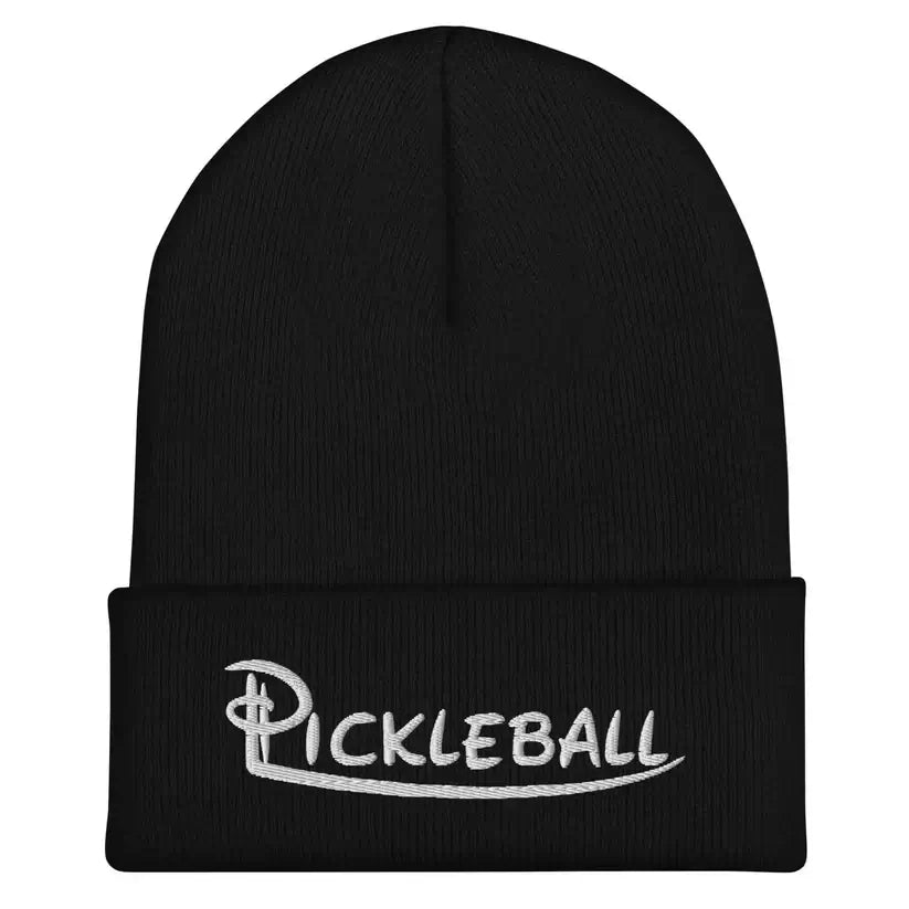 Black beanie with "PICKLEBALL" embroidered in white, perfect for avid pickleball fans and players.