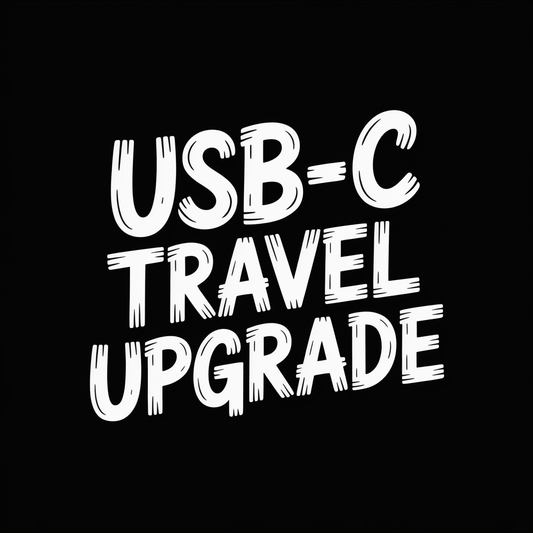 USB-C Travel Upgrade text graphic representing stress-free mobile travel experience with USB-C technology.