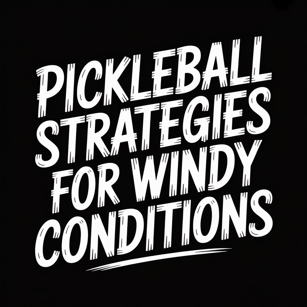 Pickleball strategies for windy conditions graphic with bold white text on a black background.