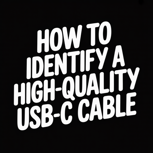 Text showing how to identify a high-quality USB-C cable on a black background.