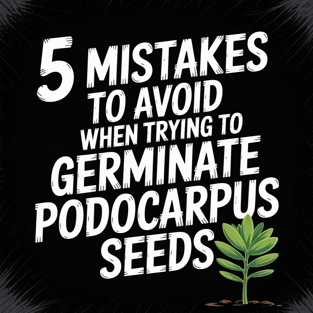 5 mistakes to avoid when trying to germinate Podocarpus Seeds with a growing plant illustration.