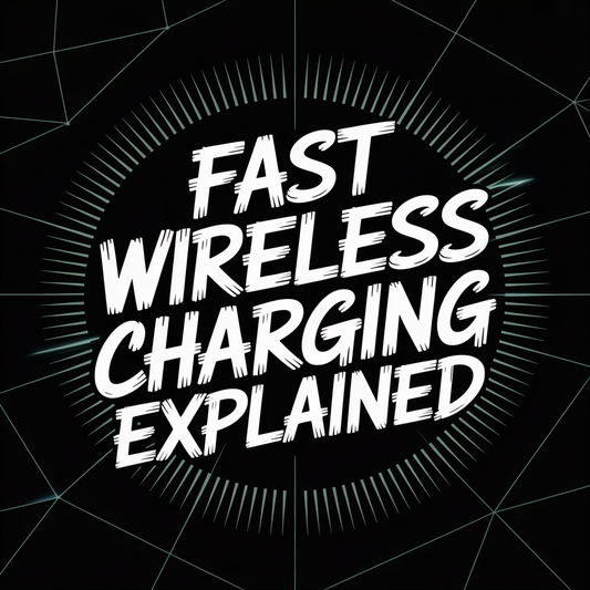 Text graphic demonstrating the concept of fast wireless charging explained on a black background.