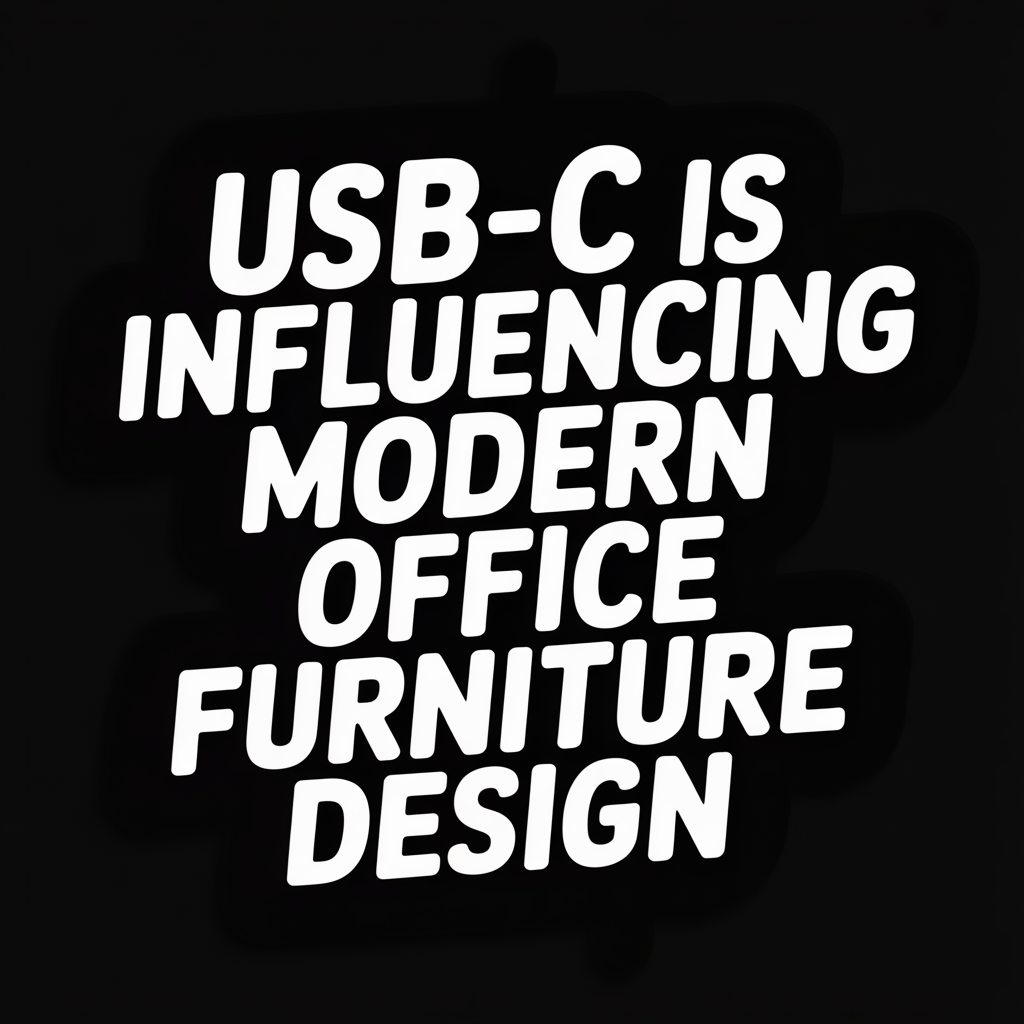 Text graphic reading 'USB-C is Influencing Modern Office Furniture Design' on a dark background.