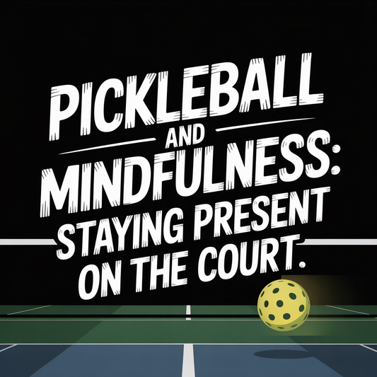 Text graphic: 'Pickleball and Mindfulness: Staying Present on the Court' with a pickleball on the court.