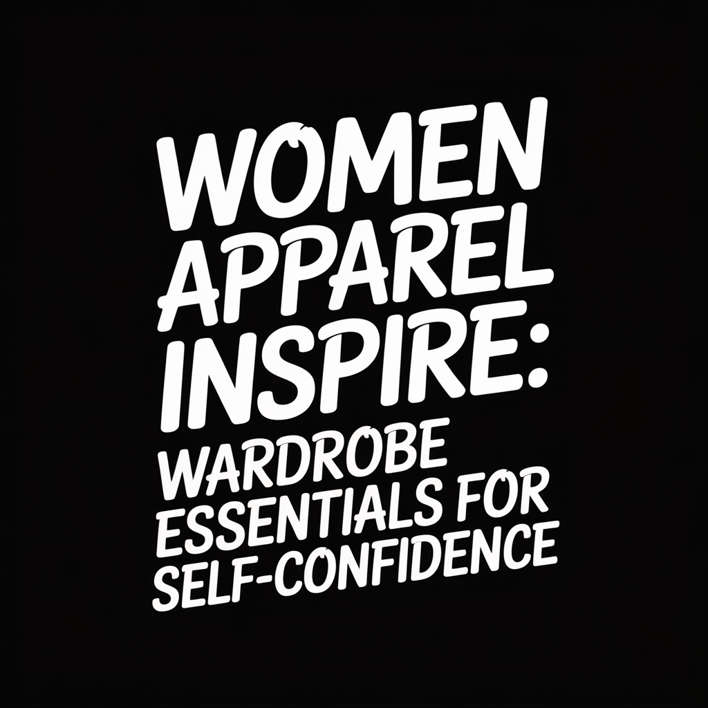 Text graphic featuring 'Women Apparel Inspire: Wardrobe Essentials for Self-Confidence' on a black background.