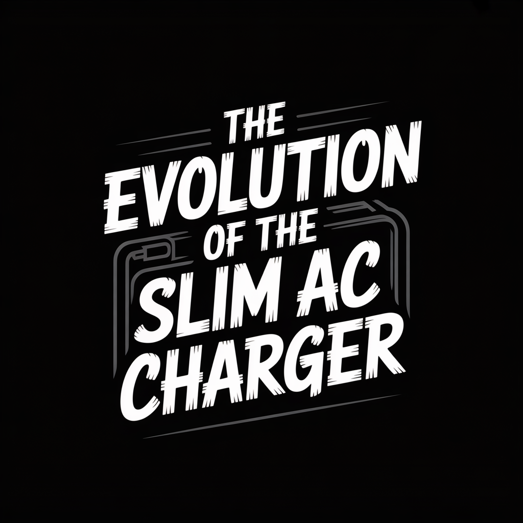 Text graphic illustrating 'The Evolution of the Slim AC Charger' on a black background.