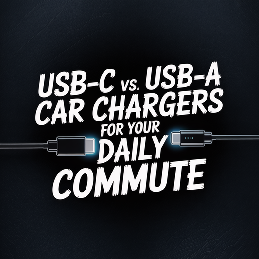 USB-C vs. USB-A car chargers for daily commuting; cables highlighted against a dark background.