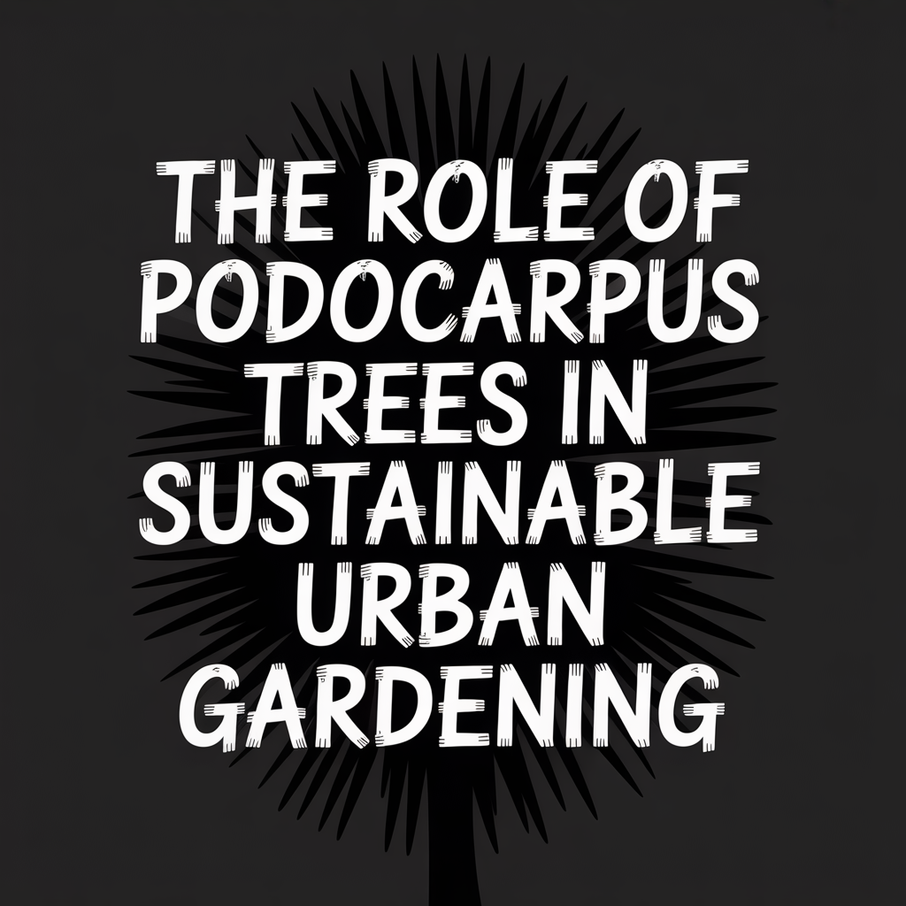 Text graphic highlighting the role of Podocarpus trees in sustainable urban gardening.