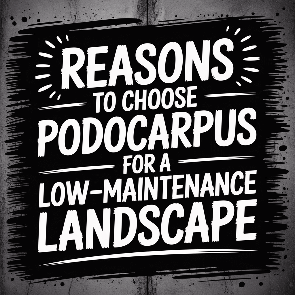 Text graphic listing reasons to choose Podocarpus for a low-maintenance landscape design.
