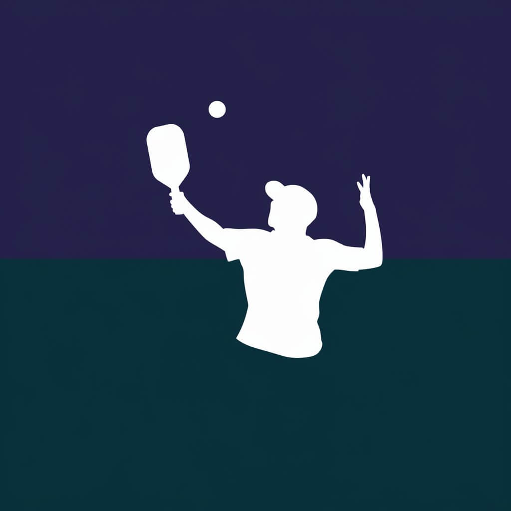 Silhouette of a player serving a ball in a game of Pickleball, showcasing the sport's dynamic action.