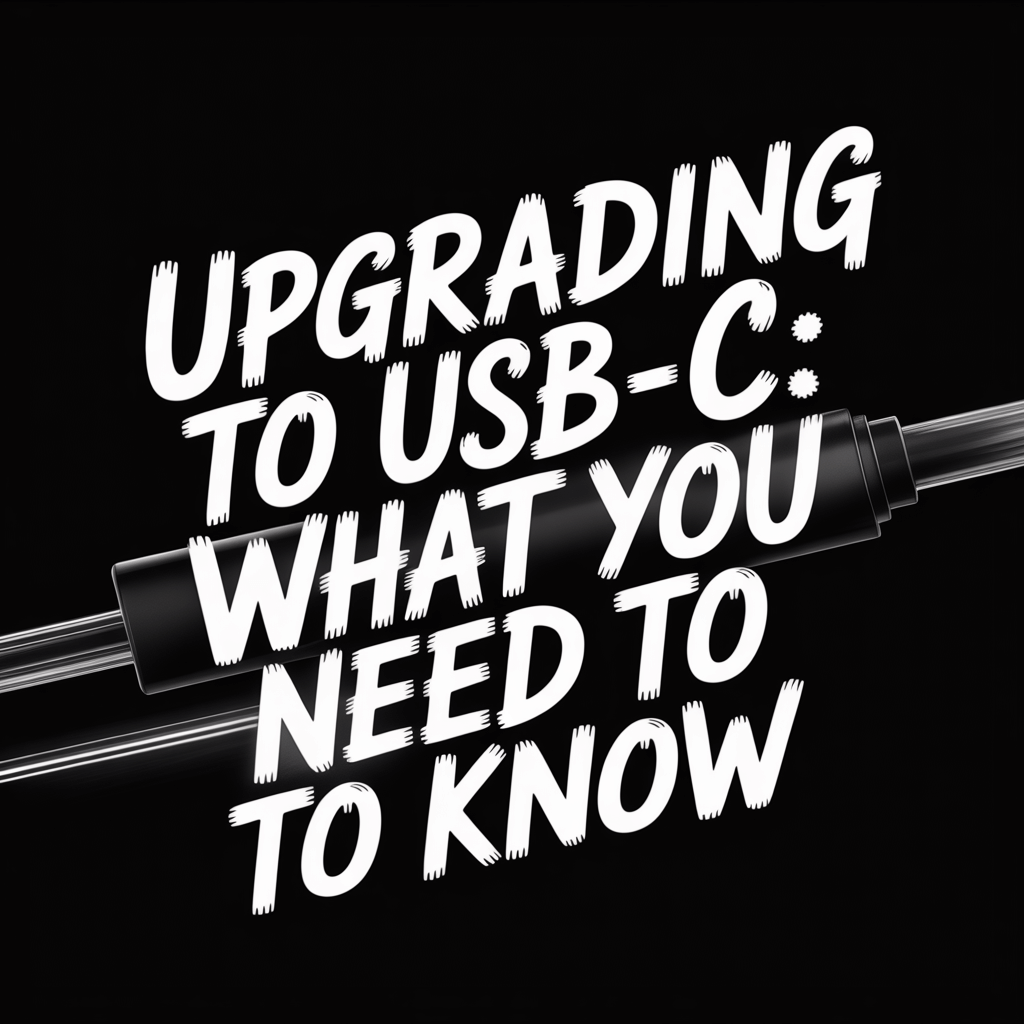 Text graphic titled 'Upgrading to USB-C: What You Need to Know' with a USB-C connector illustration.