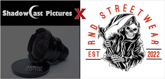 ShadowCast Pictures lens and RND Streetwear logo showcasing custom company apparel and merchandise.