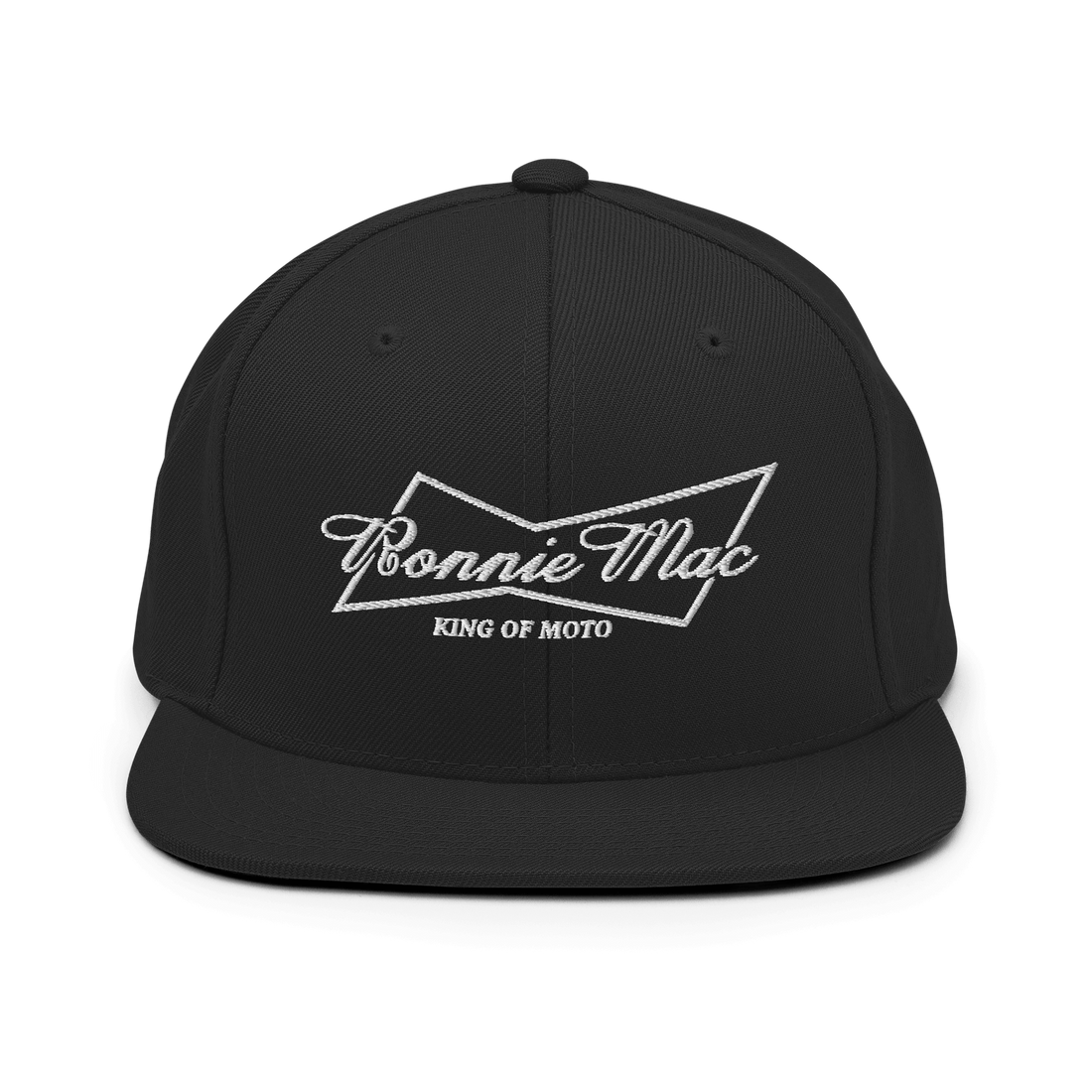 Ronnie Mac King of Moto embroidered black snapback hat for motocross enthusiasts