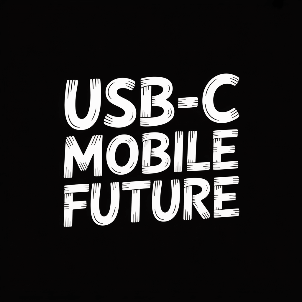 USB-C Mobile Future text on black background, highlighting innovative mobile technology trends.