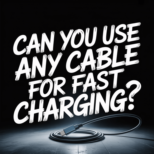 Text question about fast charging cables with an abstract cable graphic.