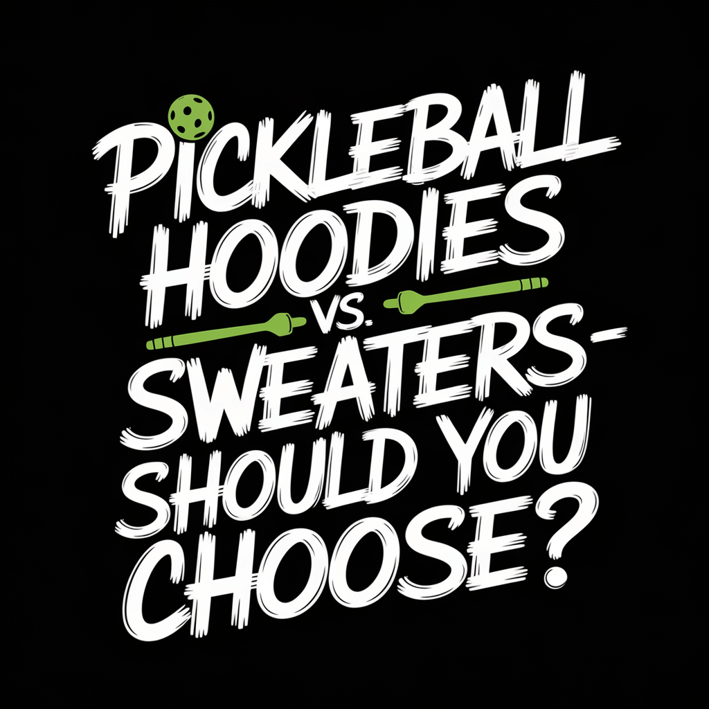 Graphic comparing pickleball hoodies and sweaters, discussing which option to choose for comfort and style.
