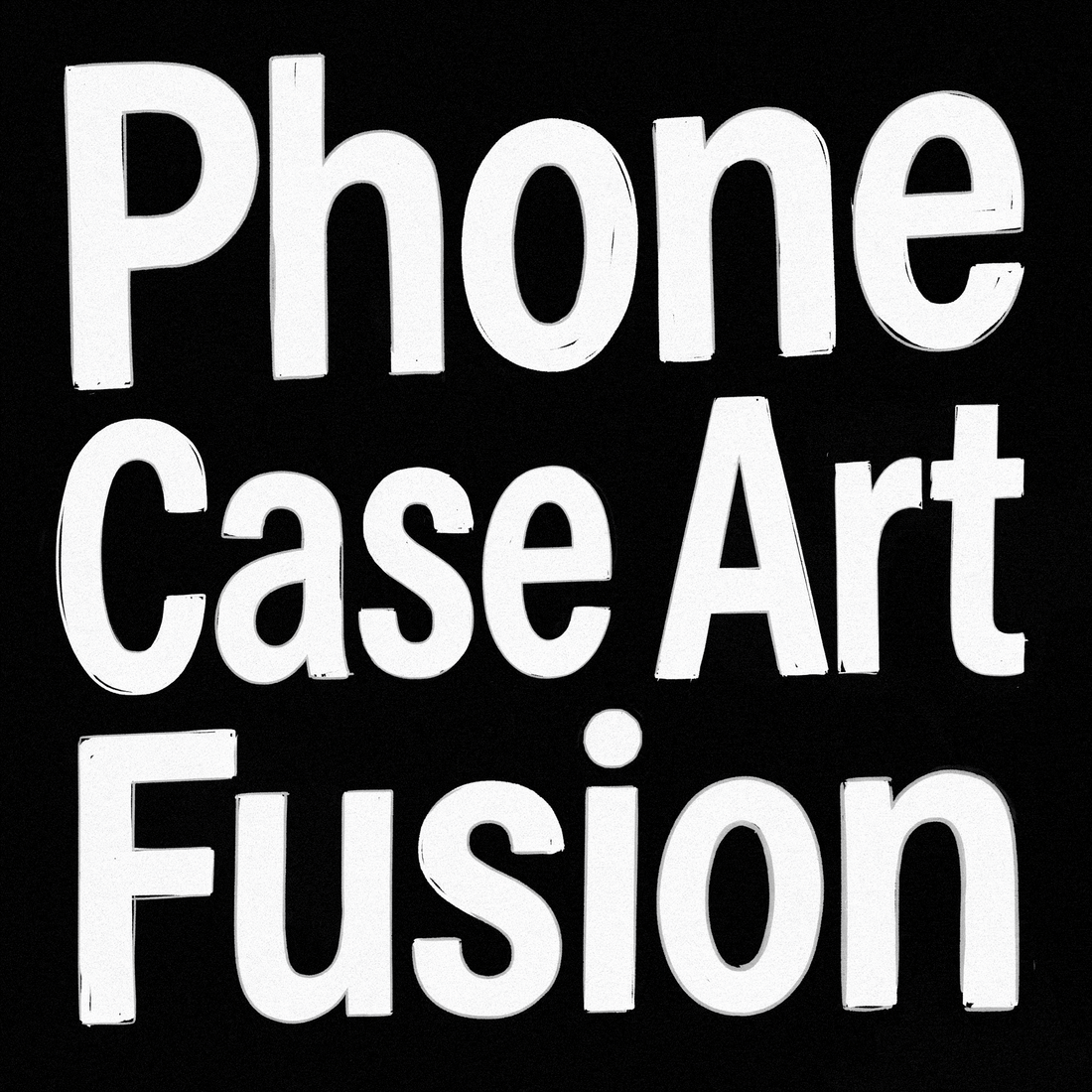 Bold text showcasing Phone Case Art Fusion theme on a black background.