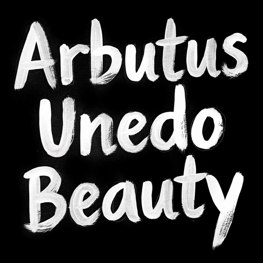 Arbutus Unedo Beauty text in bold white lettering on a black background.