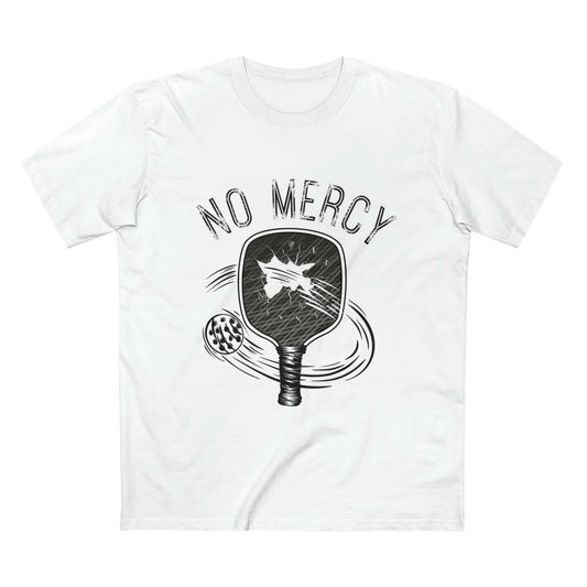 No Mercy Pickleball T-Shirt featuring paddle and ball design, perfect for competitive pickleball enthusiasts.