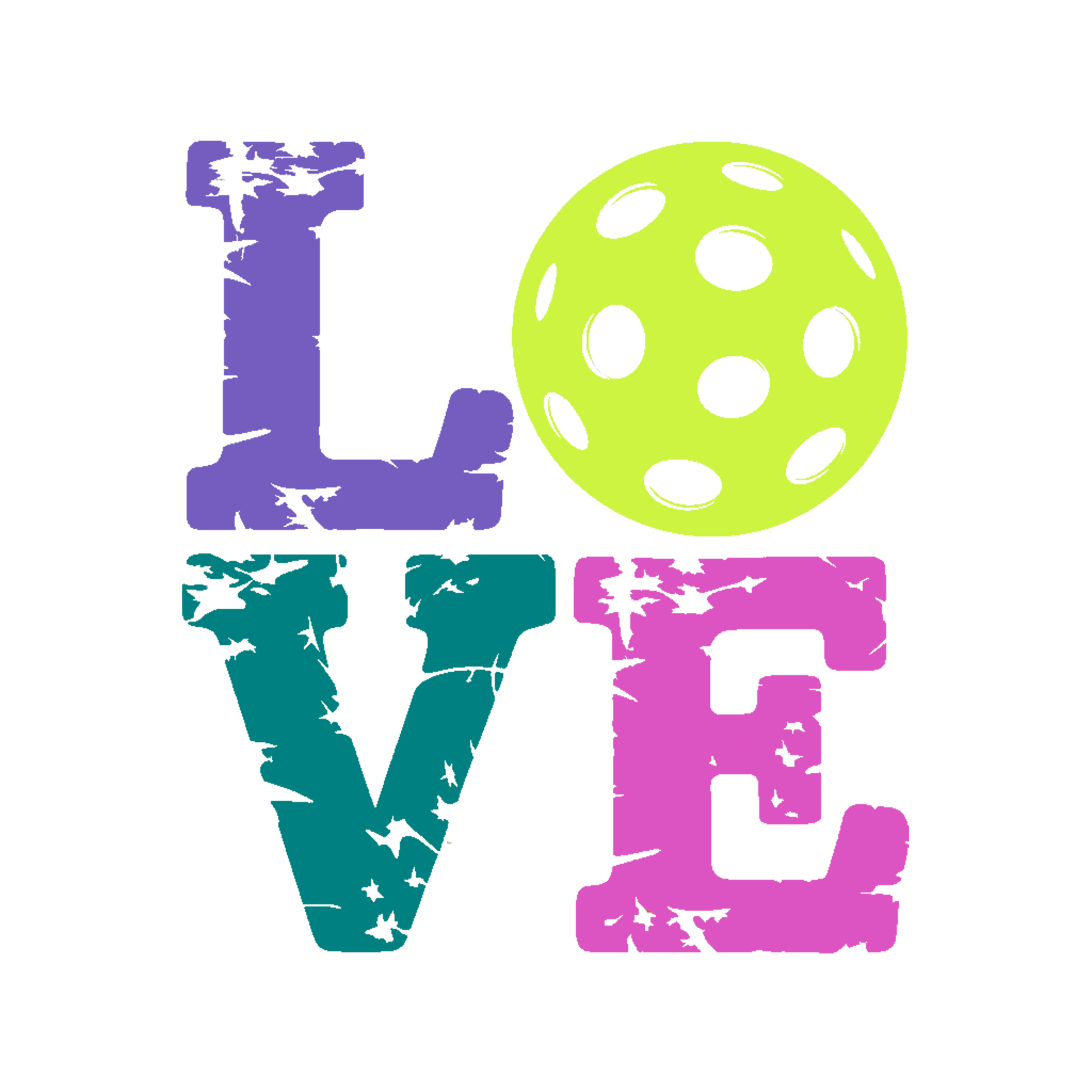 Colorful LOVE sticker featuring a pickleball, perfect for showcasing your Pickleball passion.