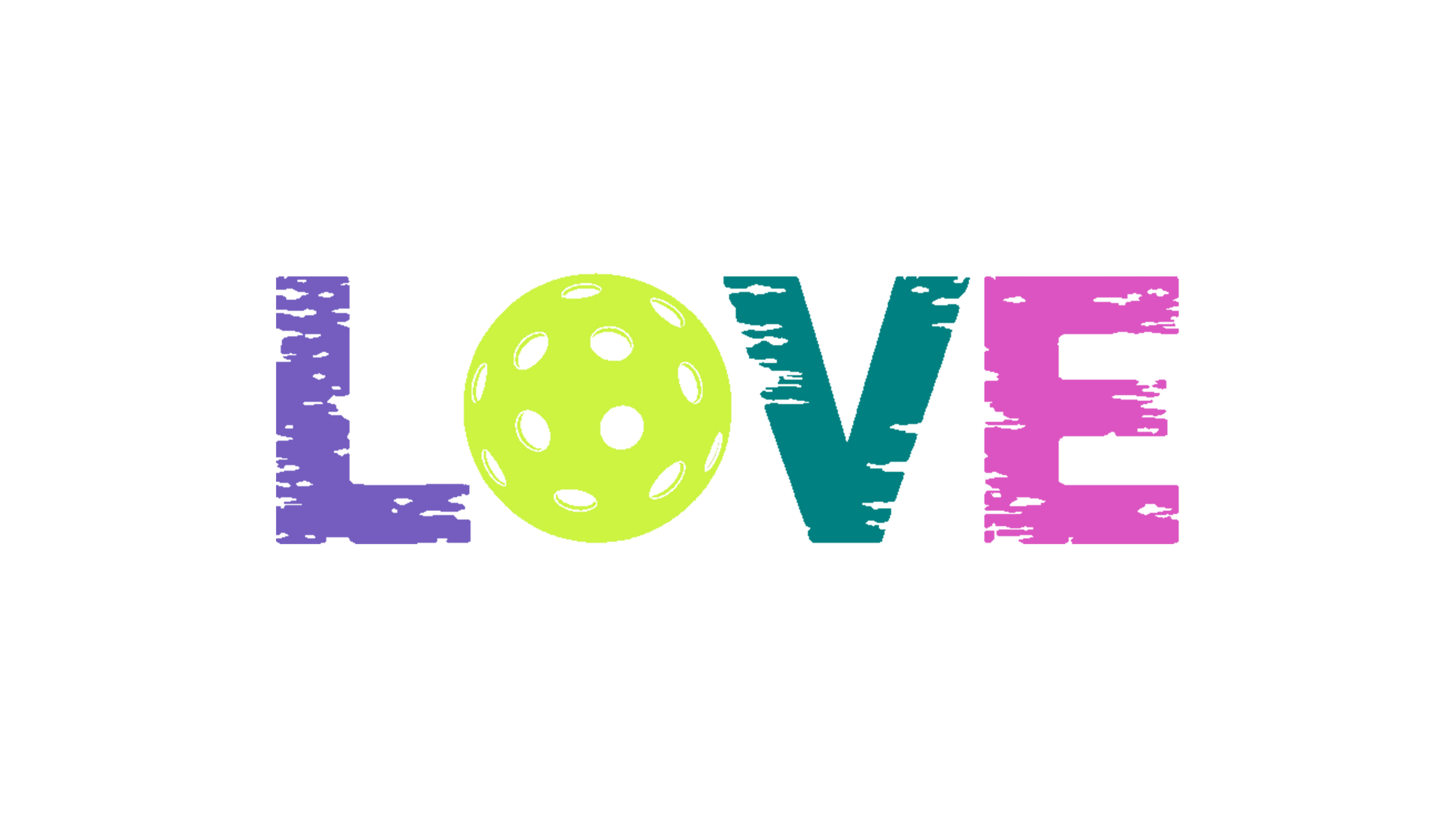Pickleball LOVE sticker design featuring a pickleball in place of the 'O' to celebrate pickleball passion.