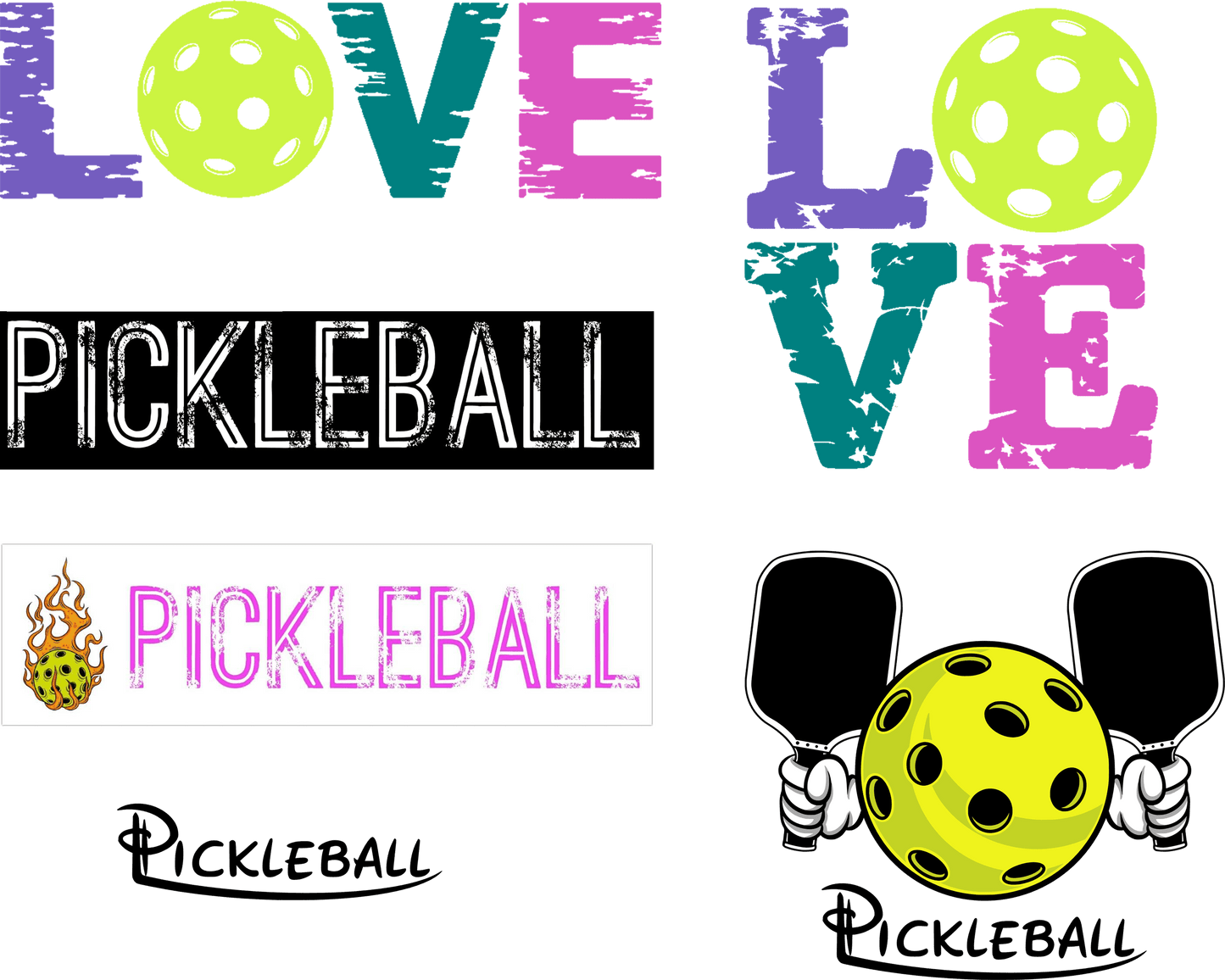 Pickleball LOVE sticker pack featuring vibrant designs for fans and players of the sport.