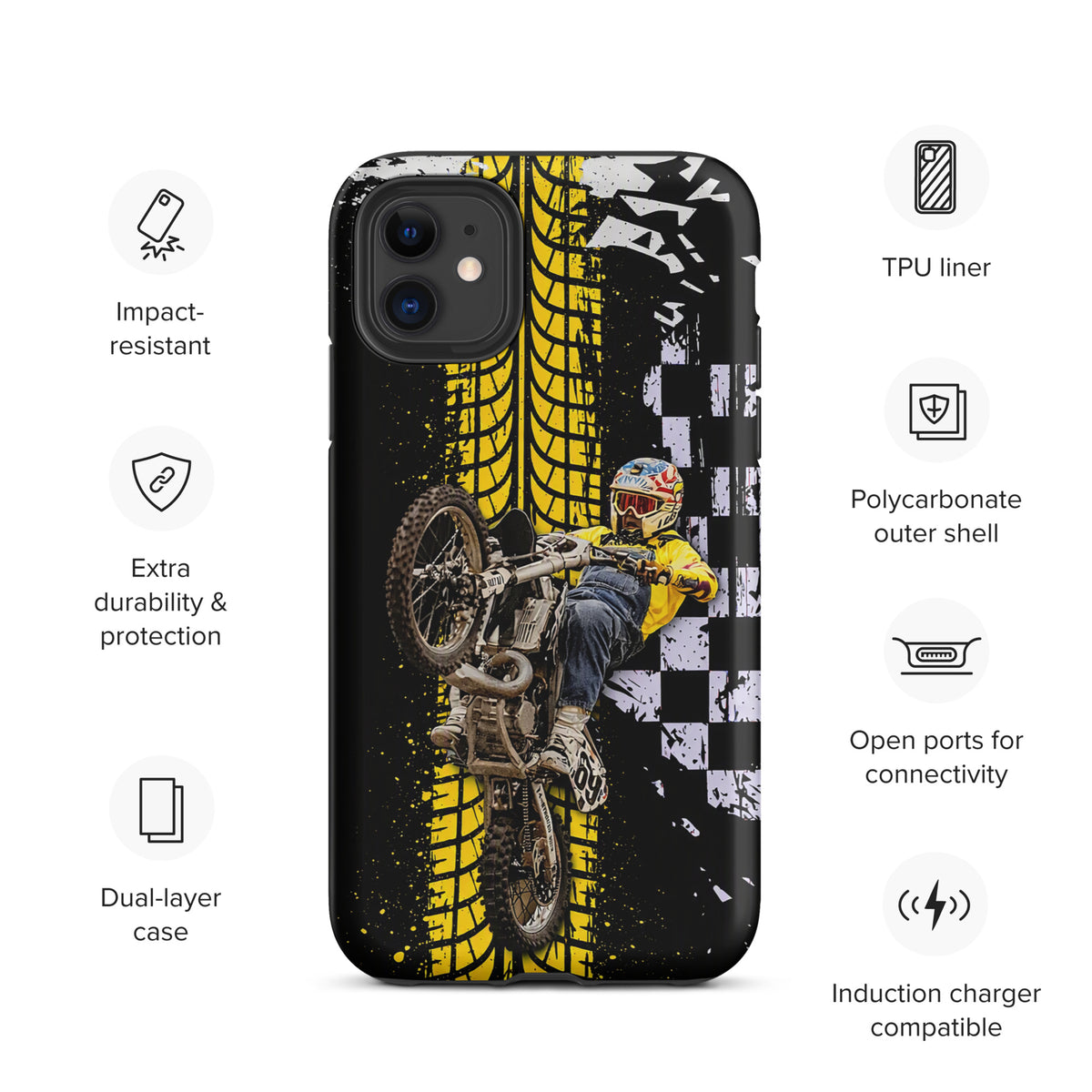 Phone Case for iPhone with Ronnie Mac air-wheelie design and checkered yellow pattern